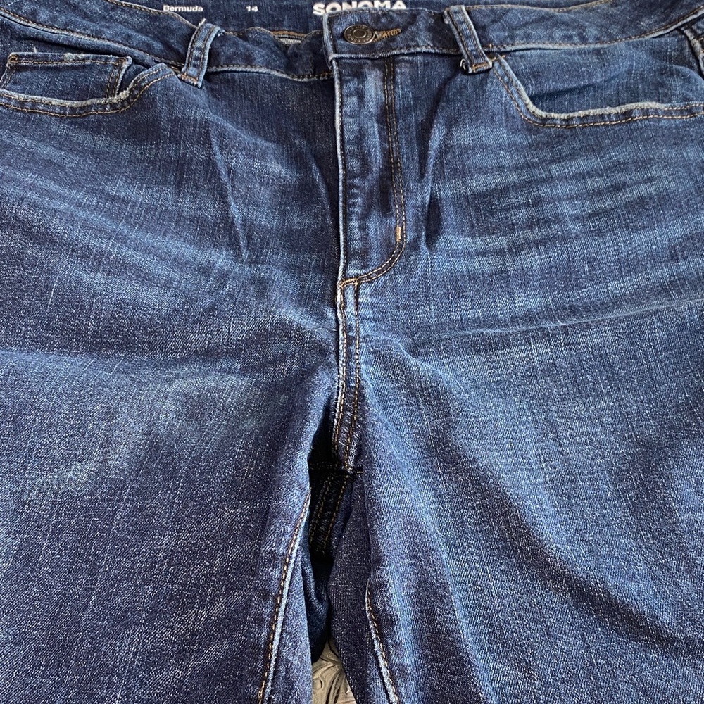 Sonoma Cut Off Denim Shorts Dark Blue Size 14 - Picture 2 of 7